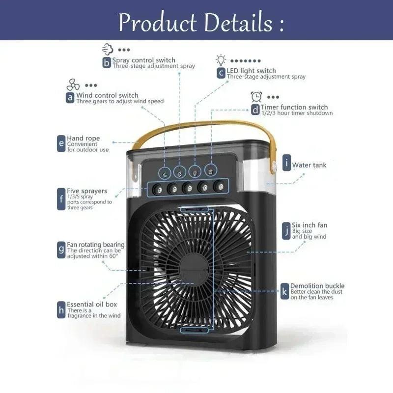 New 3 in 1 Portable Fan Air Conditioner Household Mini Air Cooler LED Night Light Humidifier Air Adjustment Fan Office Home Fan