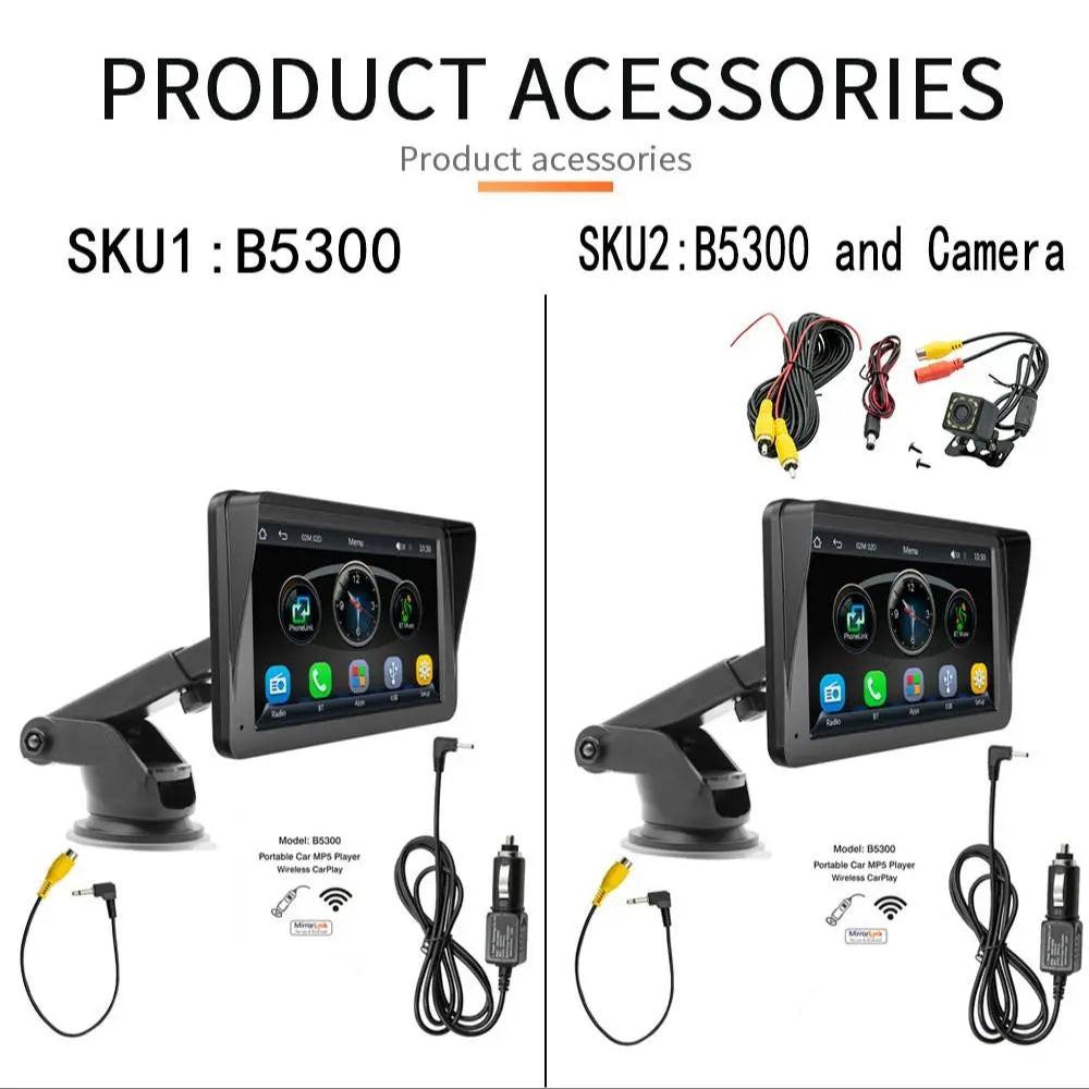7 Inch Portable Car Video Player, 1 Set Adjustable Multifunctional Car MP5 Player with Bluetooth-Compatible & Rear View Camera, Car Electronics for Carplay Android, Car Accessories, Car Stuff